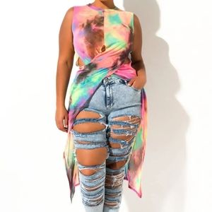 Akira Plus Size Sheer Tie Dye Tunic